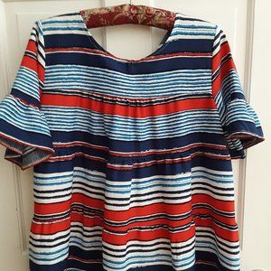 3/$15 Red White and Blue Babydoll Top With Bell Sleeves